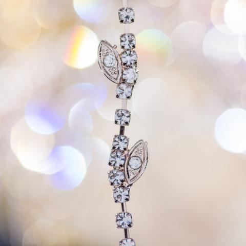 Close up of leafs bra straps with crystals