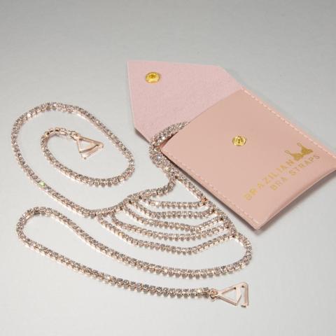 rose gold bra straps and pink gift pouch