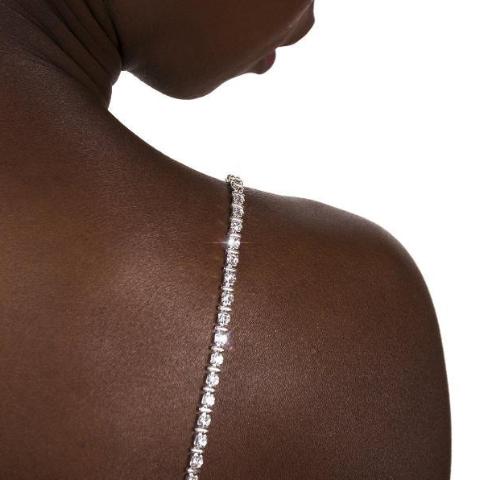 silver crystals bra straps on dark skin