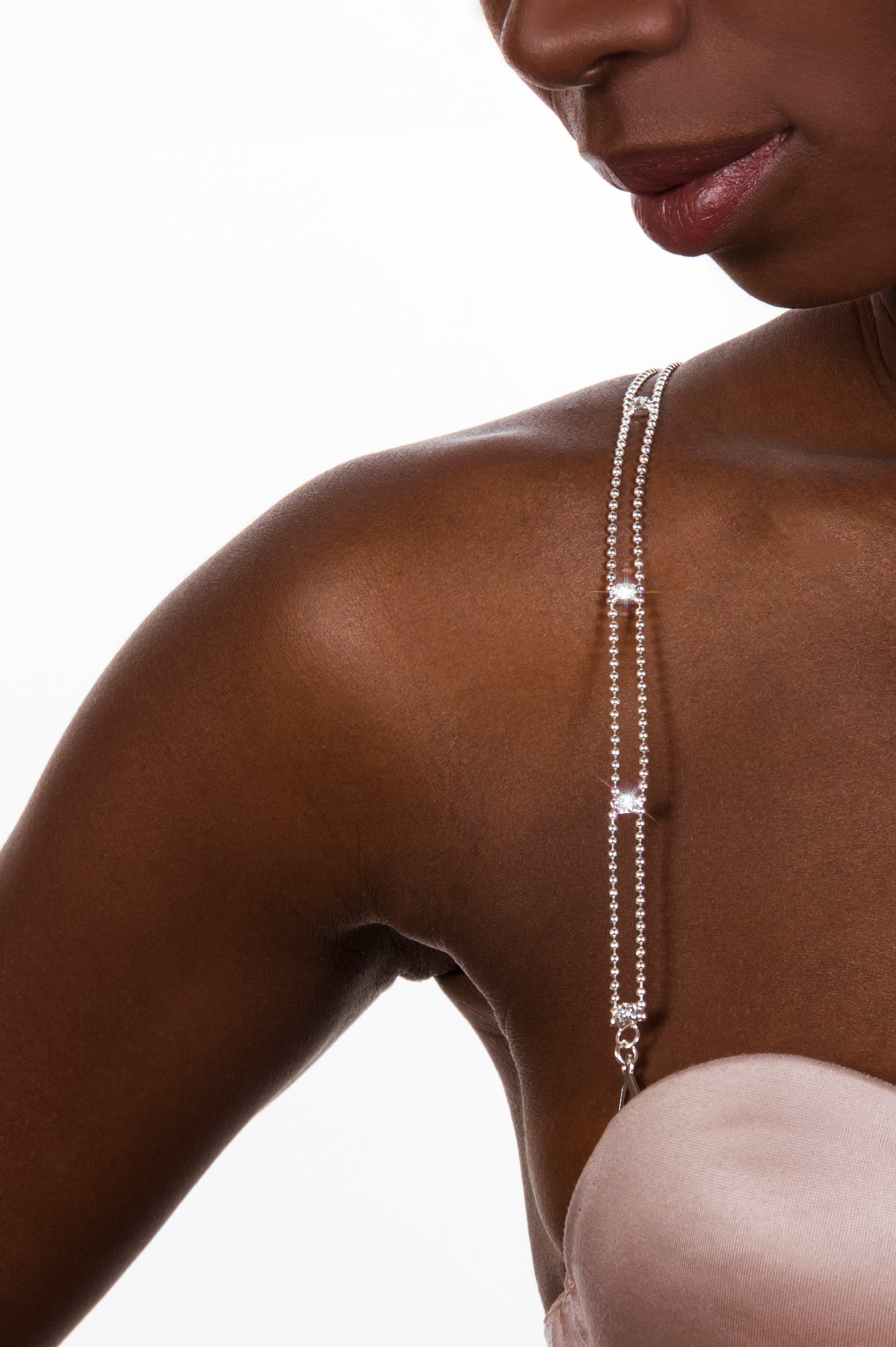 silver dainty bra straps on dark skin