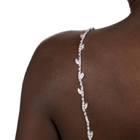 silver bra straps with leafs shoe in silver color with rhinestones