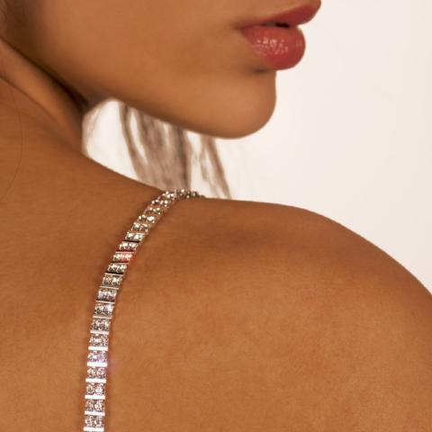 silver rhinestone bra straps on medium skin