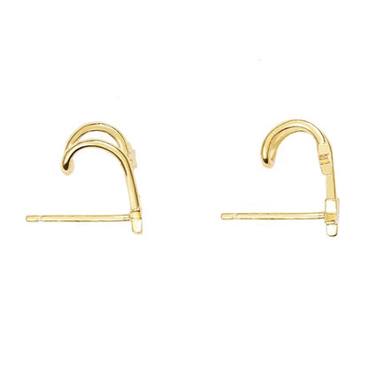 Side look of double star huggie earrings gold