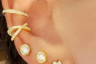 Earrings and ear cuff on ear