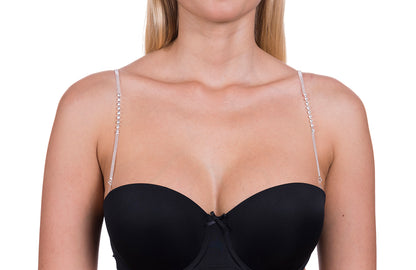 silver bra straps with crystals on light skin
