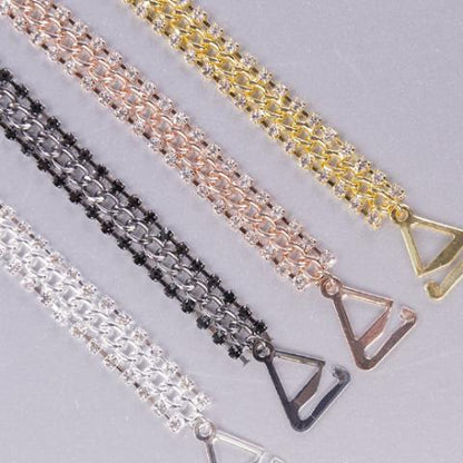 silver, black, rose gold, yellow gold bra straps